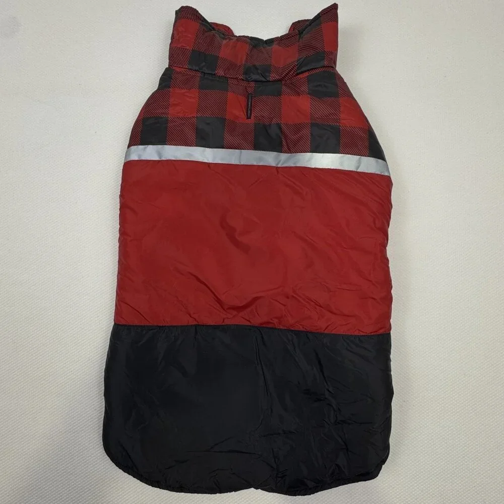 32 Degrees Heat Red Black Plaid Dog Jacket Large Puffer Vest Adjustable NEW